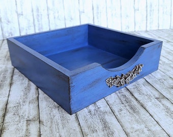 Serviettenhalter Blaues Quadrat Tablett, Moderne Bauernhaus Küche Tisch Dekor, neue Haus Geschenkidee, Holz Serviettenhalter Flach