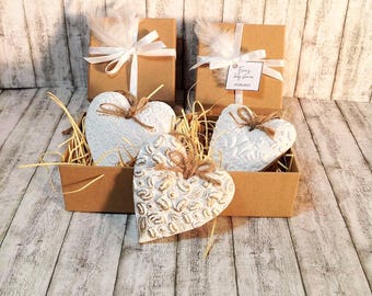 Rustic Heart Wedding Favors: Handmade Plaster Ornaments, Boho Chic Decor