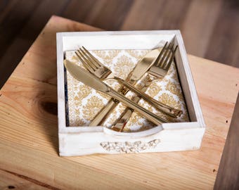Napkin holder wood, white gold farmhouse table decor, kitchen decor, dine room, multipurpose small tray