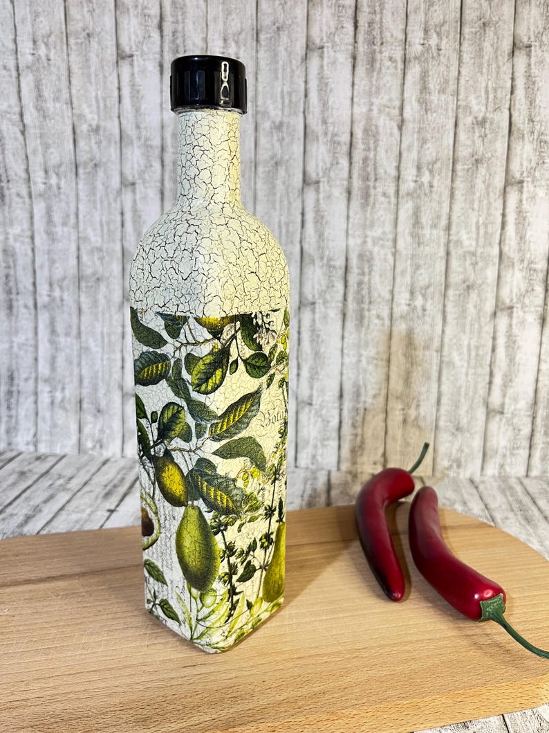 Hand Painted Avocado Oil Dispenser: Decoupage Kitchen Decor (500 ml) image 5