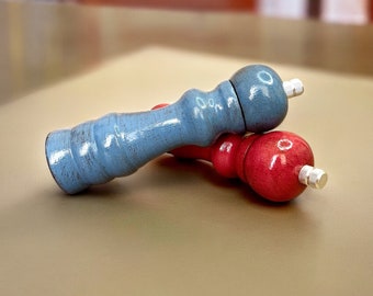 Painted Wood Salt and Pepper Grinder Set: Cardinal Red & Country Blue