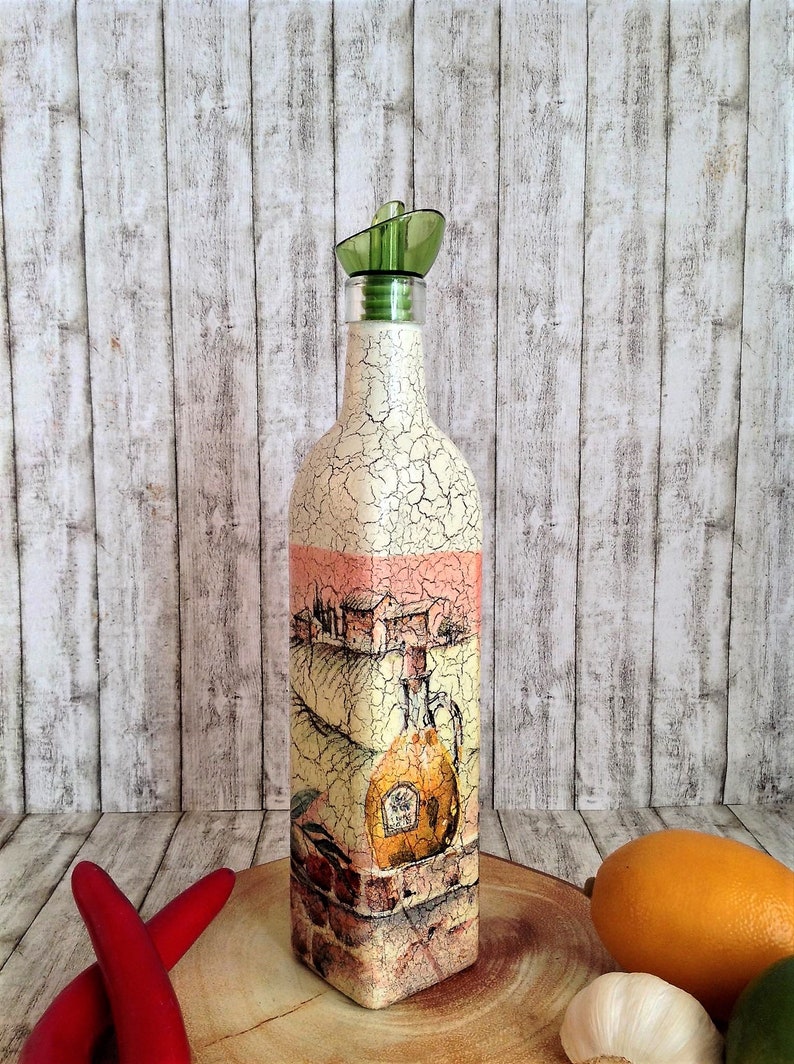 Olive oil dispenser, mediterranean kitchen decor, kitchen organization, cooking gift, cooking oil cruet, glass bottle with pourer image 2
