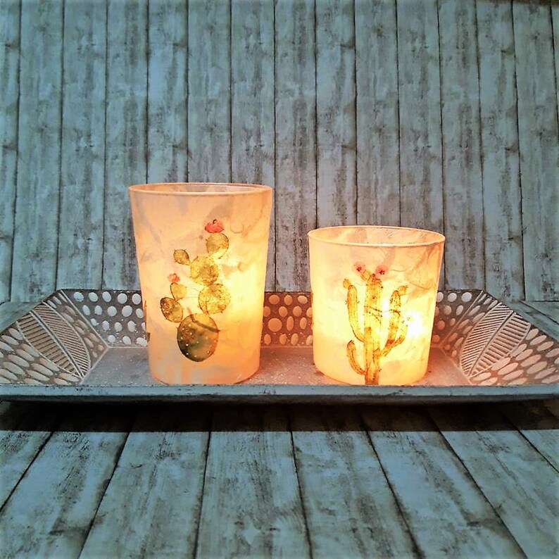 Cactus Decor Glass Candle Holder Mothers Day Gift Succulent Etsy