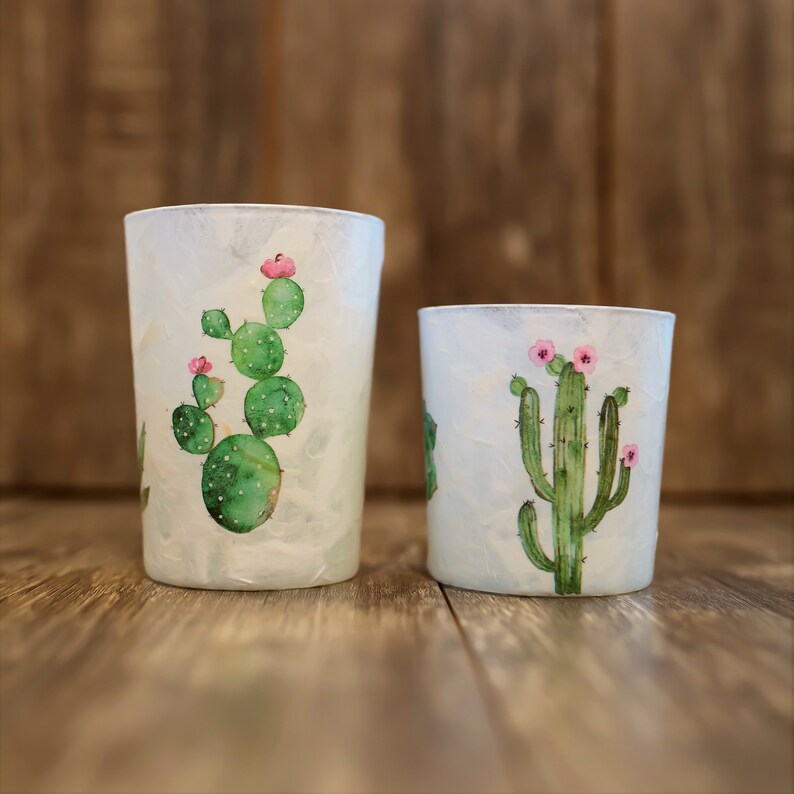 Cactus Decor Glass Candle Holder Mothers Day Gift Succulent Etsy