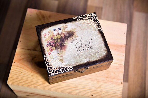 VINTAGE SHABBY CHIC WOODEN TEA BAG STORAGE BOX 6 COMPARTMENTS GLASS LID HERBAL