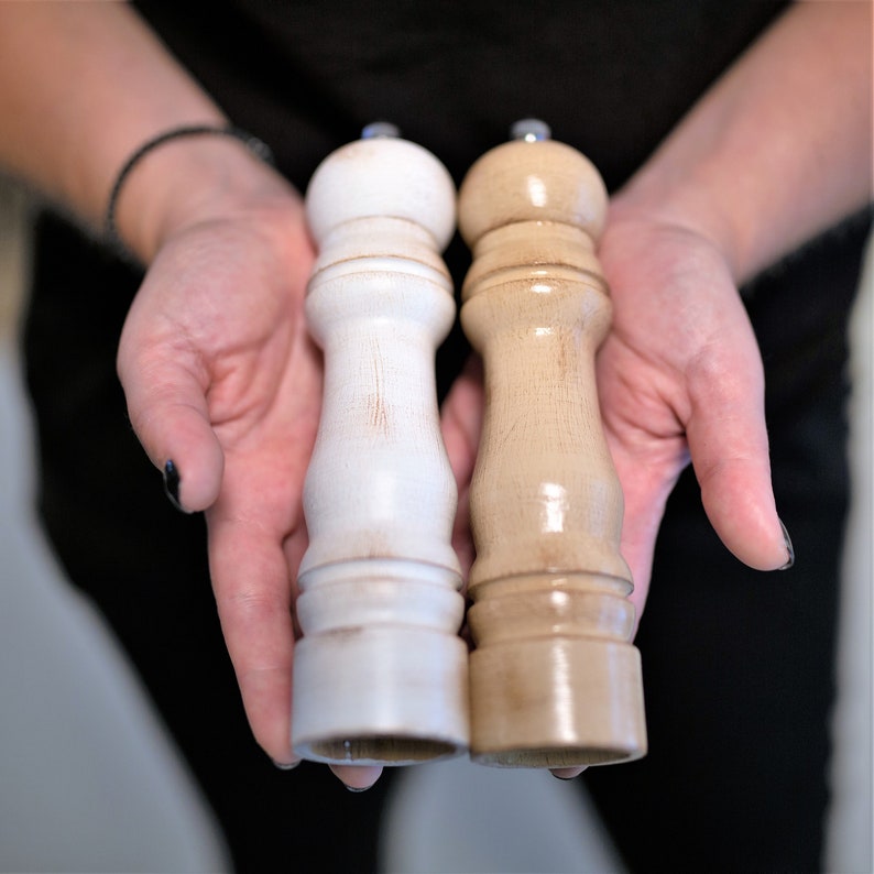 Salt and Pepper Grinders Refillable Wooden Mills Neutral Etsy