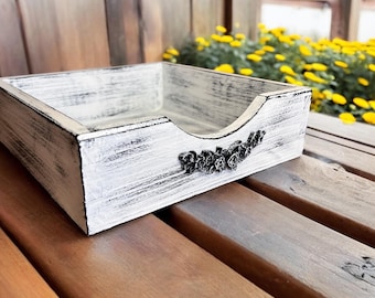 Napkin holder flat, white farmhouse kitchen table decor, condiment tray, dine room, multipurpose square small tray