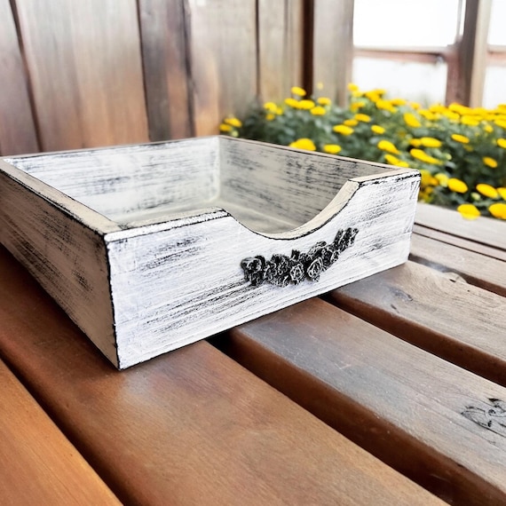 Rustikaler Serviettenhalter Aus Holz – Weiß, Bauernhaus-Design Für Küche & Gartentisch