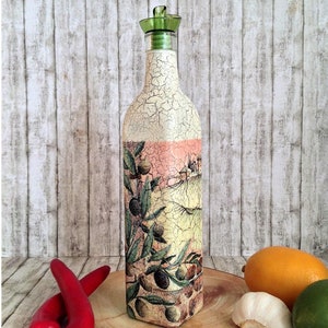 Olive oil dispenser, mediterranean kitchen decor, kitchen organization, cooking gift, cooking oil cruet, glass bottle with pourer image 1