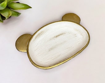 Decorative tray, Home gift, Concrete tray - ring dish, White gold home decor, Cute animal shaped tray with ears, Handmade unique gift