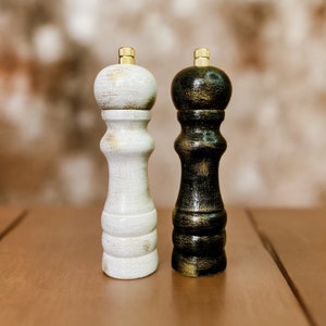 Pepper Mills Set of 2, Father&#39;s Day Gift, White Black Gold, Couple Gift, Salt Pepper Wooden Grinders, New Home Gift, Gift for Grilling