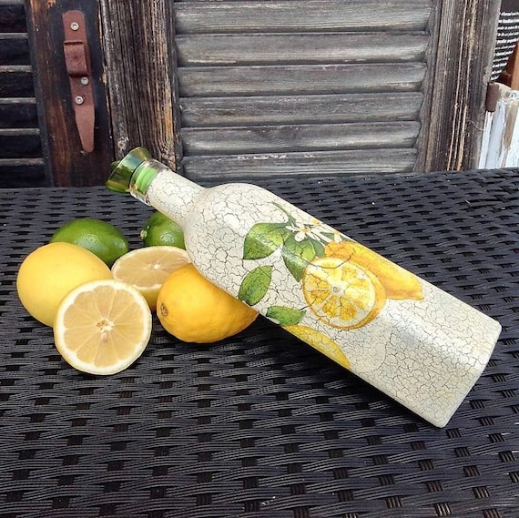 Olive Oil Or Vinegar Cruet Lemon Kitchen Decoration Glass Etsy
