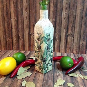 Olive oil dispenser, mediterranean kitchen decor, kitchen organization, cooking gift, cooking oil cruet, glass bottle with pourer image 8