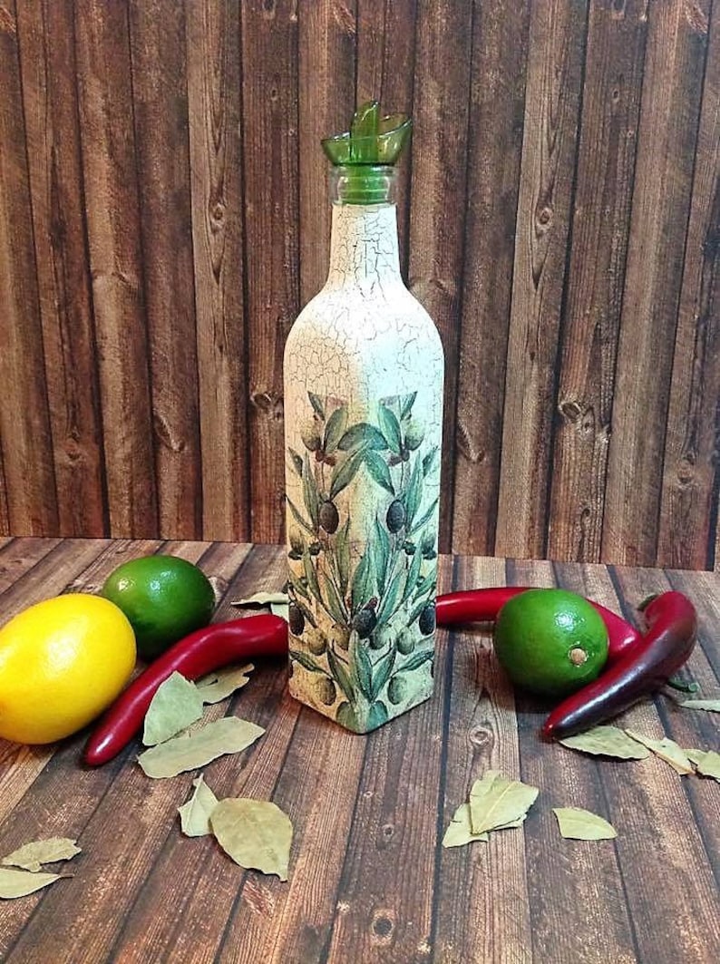 Olive oil dispenser, mediterranean kitchen decor, kitchen organization, cooking gift, cooking oil cruet, glass bottle with pourer image 8