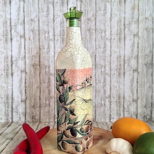 Olive oil dispenser, mediterranean kitchen decor, kitchen organization, cooking gift, cooking oil cruet, glass bottle with pourer image 6