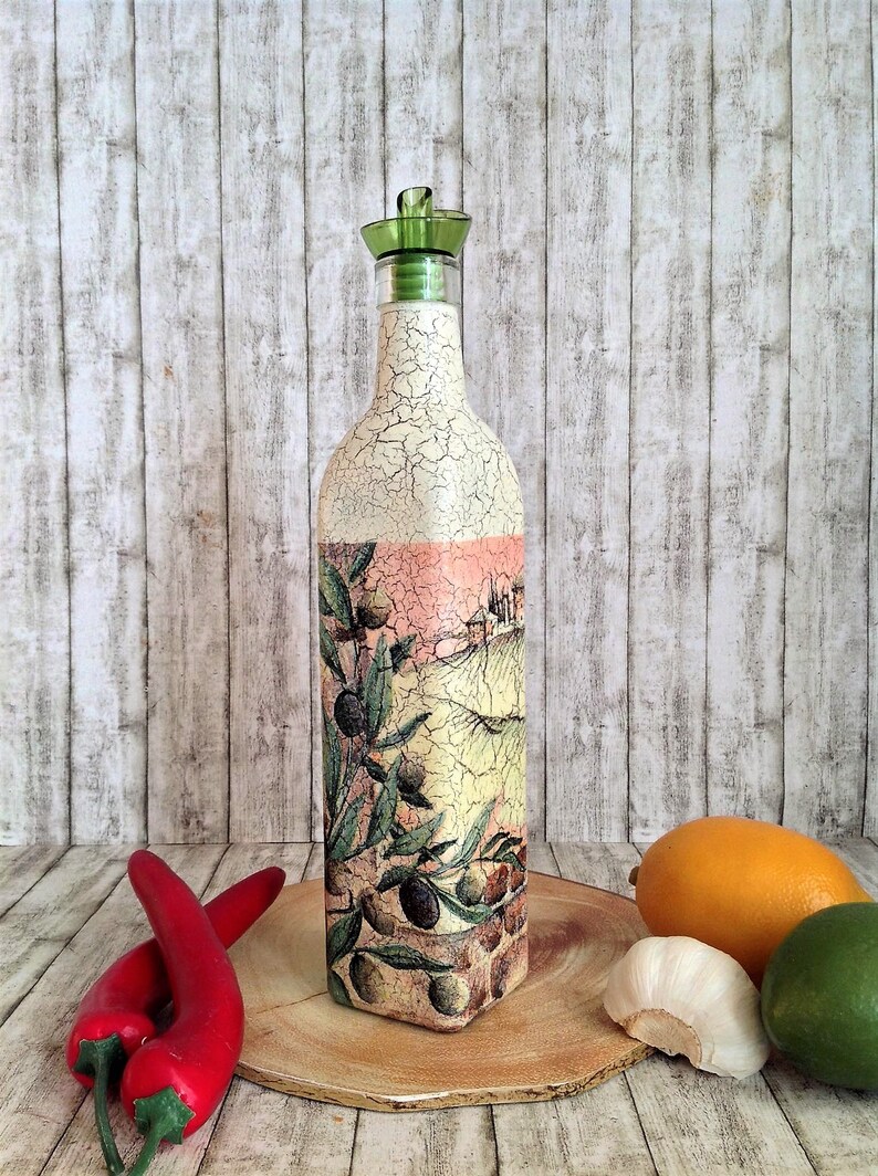 Olive oil dispenser, mediterranean kitchen decor, kitchen organization, cooking gift, cooking oil cruet, glass bottle with pourer image 6