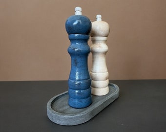 Housewarming Gift for Couples, Salt and Pepper Mills Wood, Grill Gift for Him, Blue Cream Kitchen Decor, Grinders with Adjustable Coarse