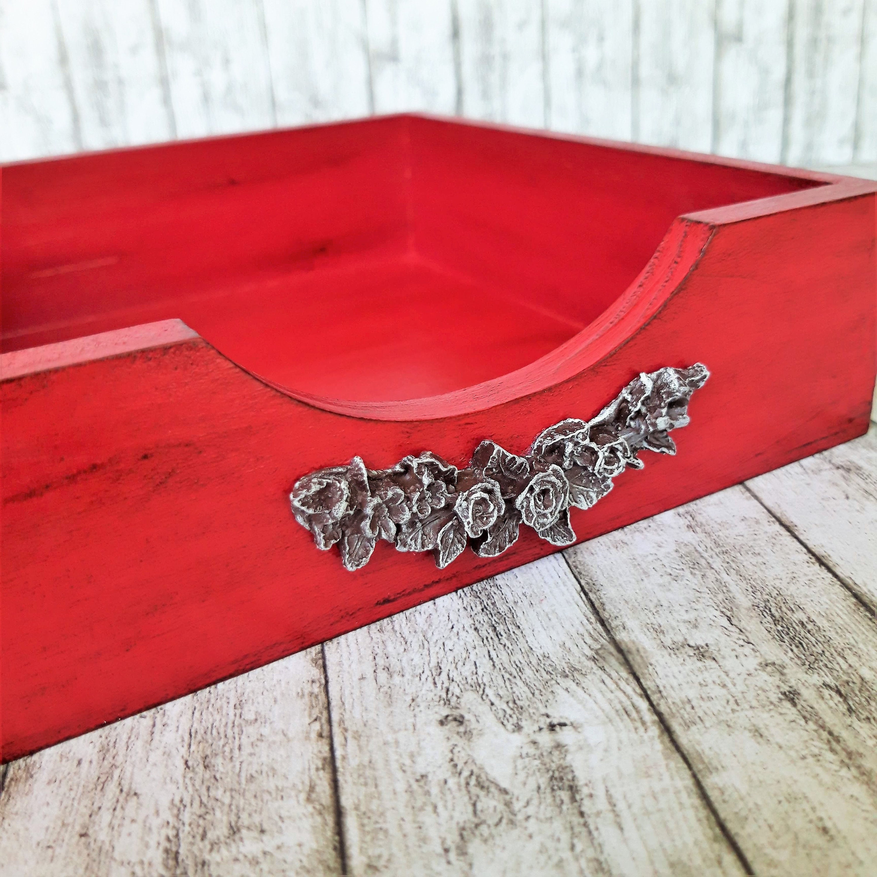 Wooden Napkin Holder Red Kitchen Decor Small Square Tray for Etsy