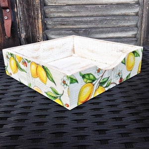 Vassoio porta tovaglioli a tema limone, porta tovaglioli piatto, cucina gialla in stile fattoria, sala da pranzo, vassoio quadrato in legno multiuso, regalo da cucina per la mamma