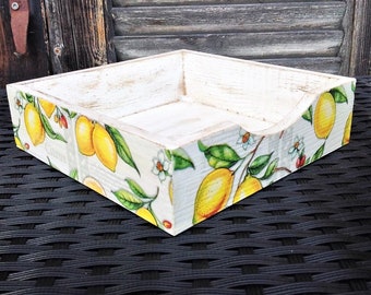 Serviettenhalter mit Zitrone, flacher Serviettenhalter, Bauernhaus gelbe Küche, Esszimmer, quadratisches Mehrzweck-Holztablett, Küchengeschenk für Mama
