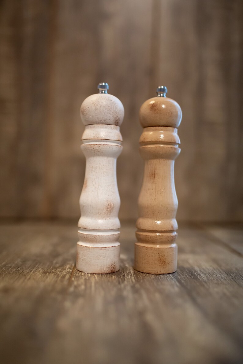 Salt and Pepper Grinders Refillable Wooden Mills Neutral Etsy