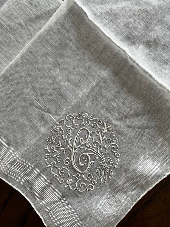 Monogrammed "C" Handkerchief - White on White