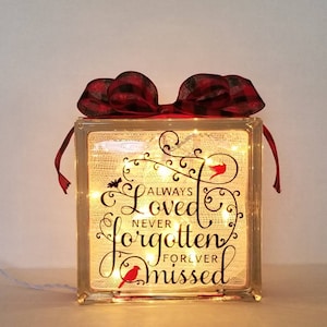 Always Loved Never Forgotten Forever Missed Red Cardinals,Memorial Glass Blocks,Sympathy,Personalized Glass Block,Remembrance, Memory block