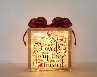 Always Loved Never Forgotten Forever Missed Red Cardinals,Memorial Glass Blocks,Sympathy,Personalized Glass Block,Remembrance, Memory block