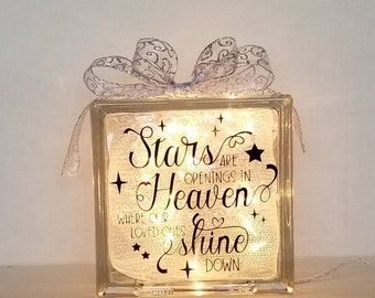 Stars Are Openings In Heaven - Memorial Glass Block,Sympathy Gift,Personalized Glass Block,Tribute, Remembrance