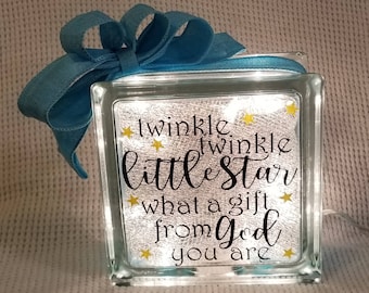 Twinkle Twinkle Little Star What A Gift From God You Are -Glass Block Night Light,Boy,Grandchild,Son ,Grandson,Baby Shower,Gift