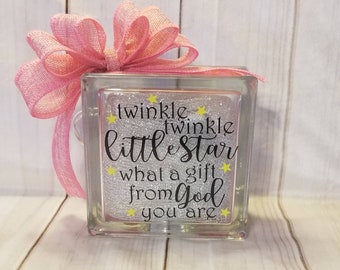 Twinkle Twinkle Little Star What A Gift From God You Are -Glass Block Night Light -Granddaughter,Daughter,Girl,Grandchild,Baby Shower,Gift