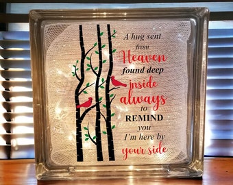 Heavenly Hug Memorial Glass Block with Lights - 8x8 Remembrance Decor