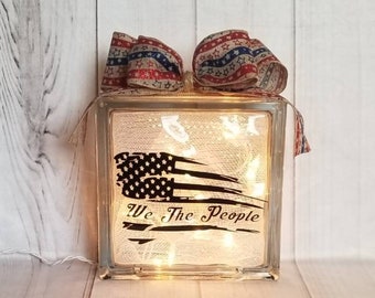 We The People Tattered Flag Glass block
