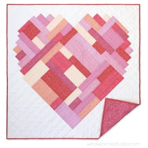 Pieces of Love — Heart Quilt. PDF pattern only. Easy, beginner friendly modern quilt.  Wedding, Anniversary gift. Baby, Throw, Queen sizes