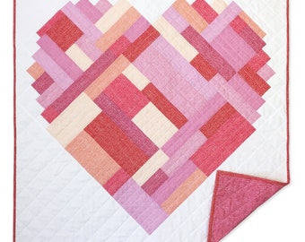 Pieces of Love — Heart Quilt. PDF pattern only. Easy, beginner friendly modern quilt.  Wedding, Anniversary gift. Baby, Throw, Queen sizes