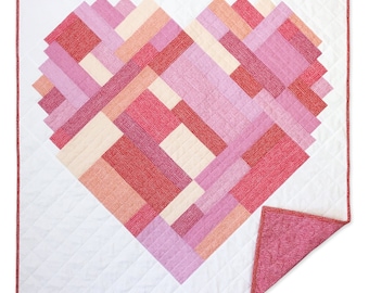 Pieces of Love — Heart Quilt. PDF pattern only. Easy, beginner friendly modern quilt.  Wedding, Anniversary gift. Baby, Throw, Queen sizes