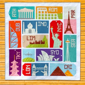 Travel Quilt Pattern / World Cities / travel and architecture / paper piecing / FPP / modern quilt pattern / Around the World / PDF pattern