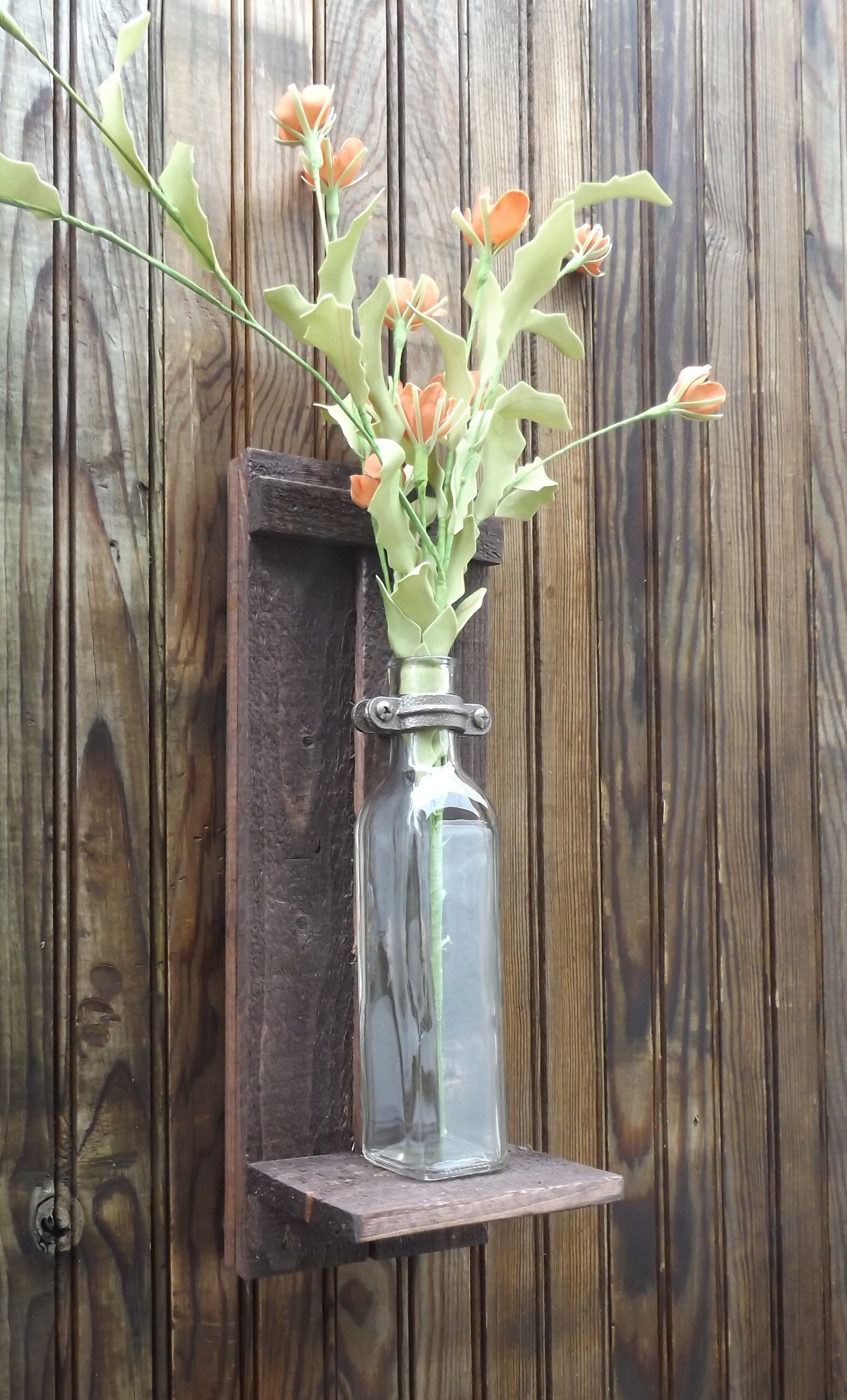 Rustic Wood Sconce. Square Vase. Wood Wall Sconce. Flower Etsy