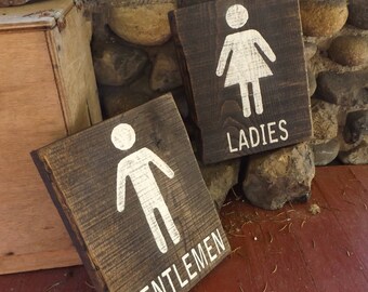 Rustic Bathroom Sign. Distressed Bathroom Signs. Rustic Outhouse Signs. Public Restroom Signs. Mens and Womens Restroom Signs. Camp Restroom