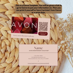QR-Code Visitenkarte für Avon Reps/Avon Ambassadors Canva Visitenkarte Vorlage druckbare Visitenkarte für Avon Reps