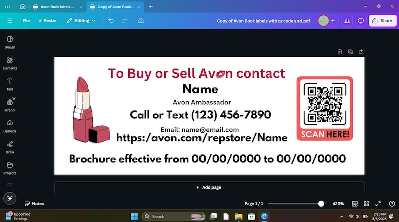 Avon Ambassador Book Labels – Customizable Canva Template (PDF) - Etsy