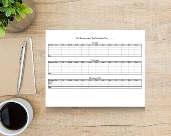 Self Employment Tax Worksheet: Yearly Income Tracker (PDF Printable)