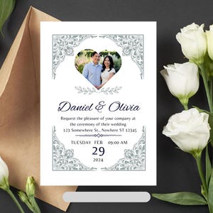 Elegant Blue Wedding Invitations: Editable Canva Template, Modern elegant printable invites for wedding & events
