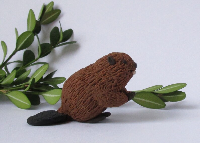 Polymer Clay Beaver, Realistic Handmade Sculpture, Miniature Figurine