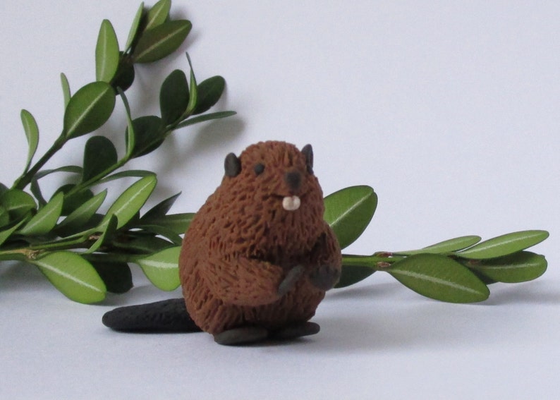 Polymer Clay Beaver, Realistic Handmade Sculpture, Miniature Figurine