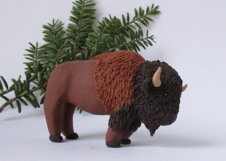 Polymer Clay Buffalo, Realistic Bison Sculpture, Animal Figurine