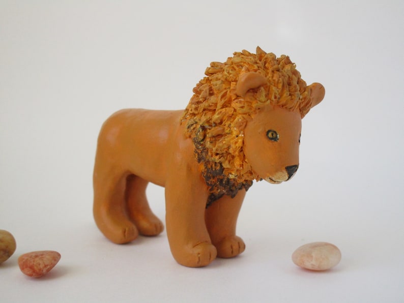 Polymer Clay Lion, Lion Figurine, Clay Animal Sculpture, Jungle Decor