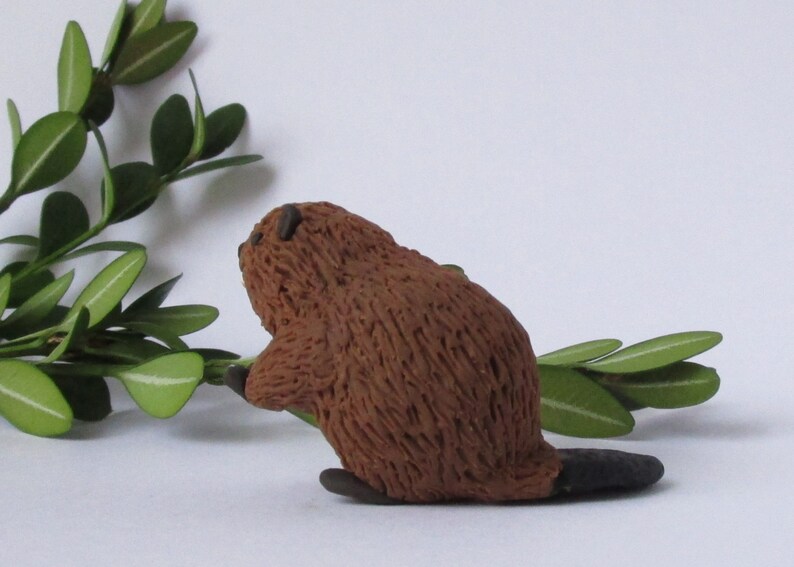 Polymer Clay Beaver, Realistic Handmade Sculpture, Miniature Figurine