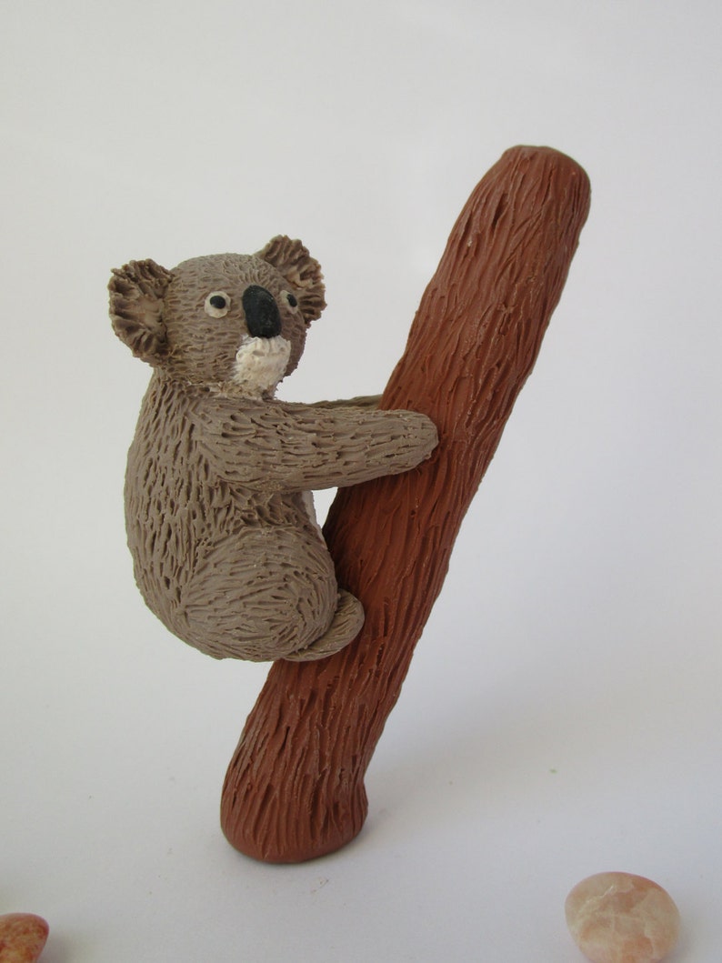 Polymer Clay Koala Bear on Branch Miniature Gray Koala Bear Etsy