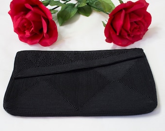 1950s Black Corde clutch purse